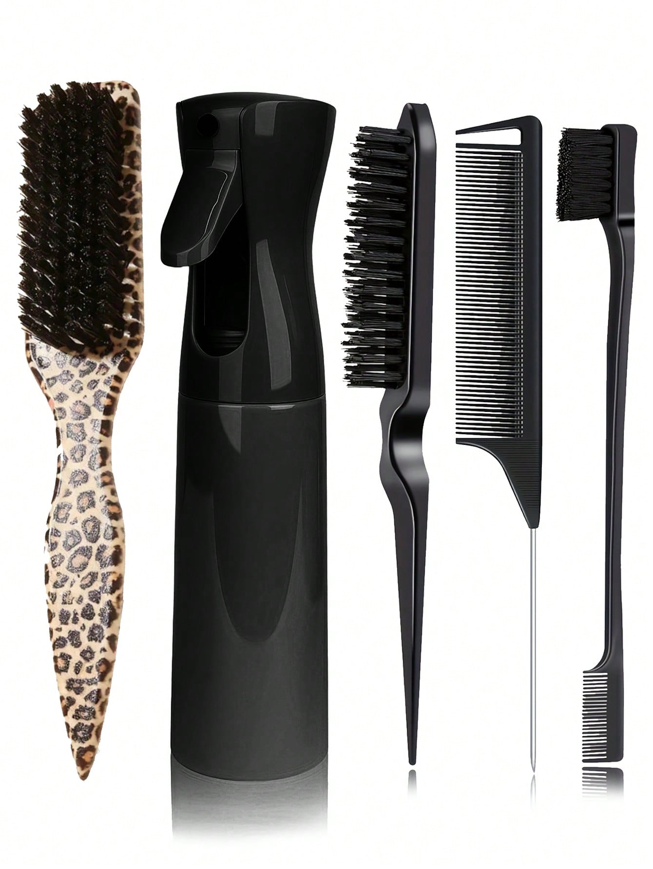 Hair Care Homemade - 5-delige set met luipaardprint staartkam &