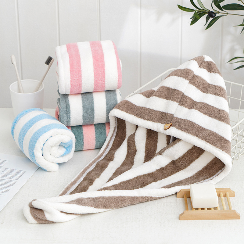 Hair Turban Towel - Droge haarhanddoek Microfiber Koraal Fluweel Gestreept